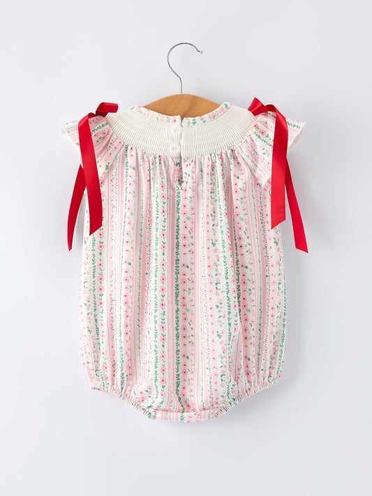 Pink Spring Floral Smocked Baby Girl Bubble