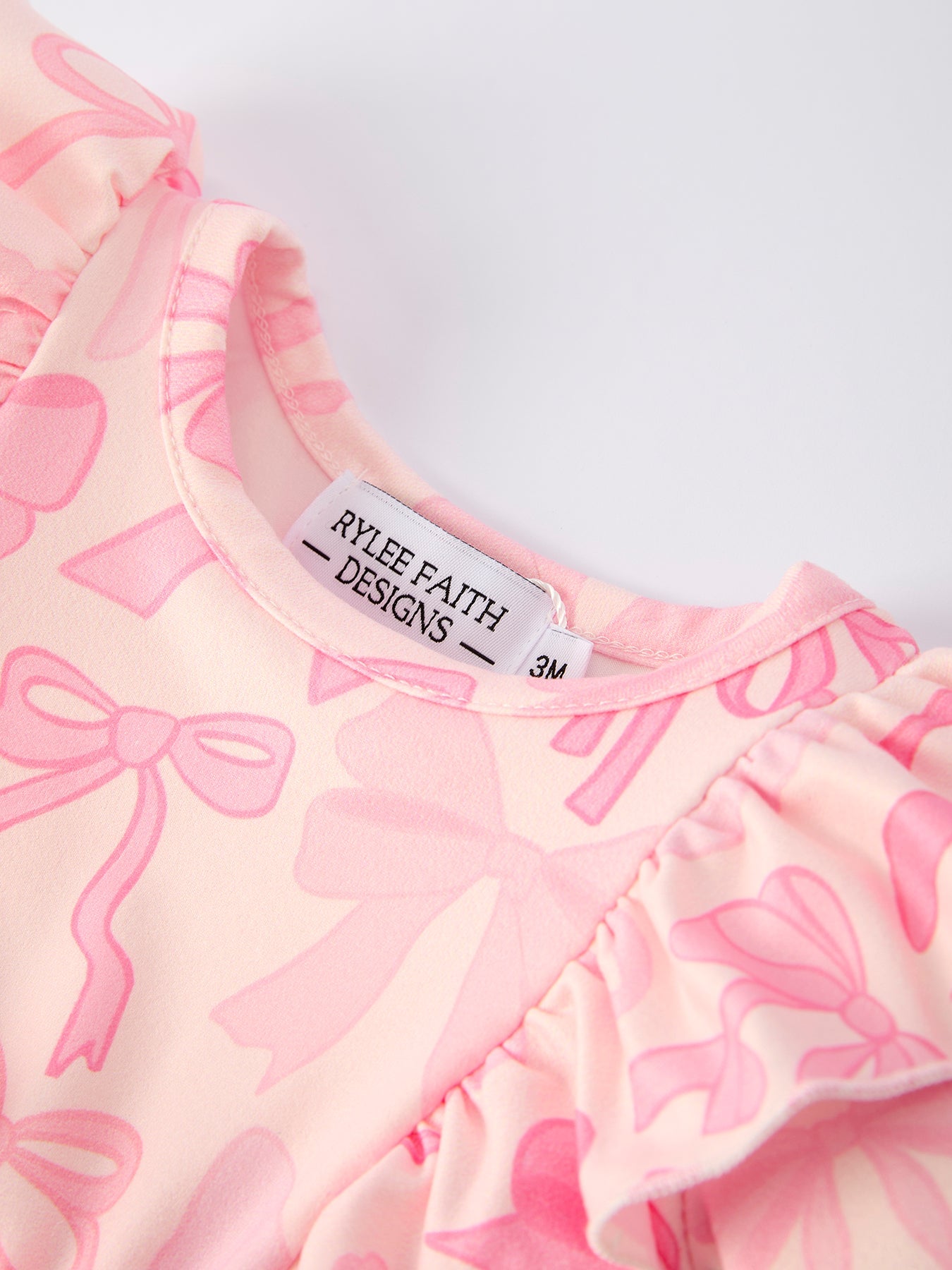 Girls Pink Bow Print Long Sleeves Bubble