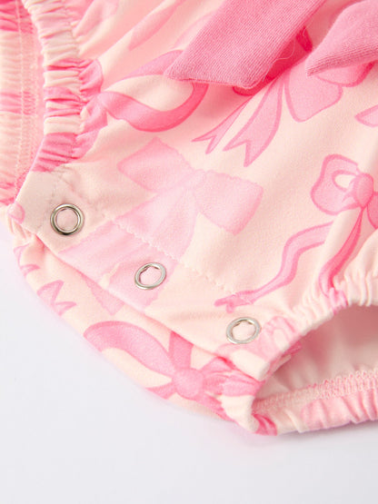 Girls Pink Bow Print Long Sleeves Bubble
