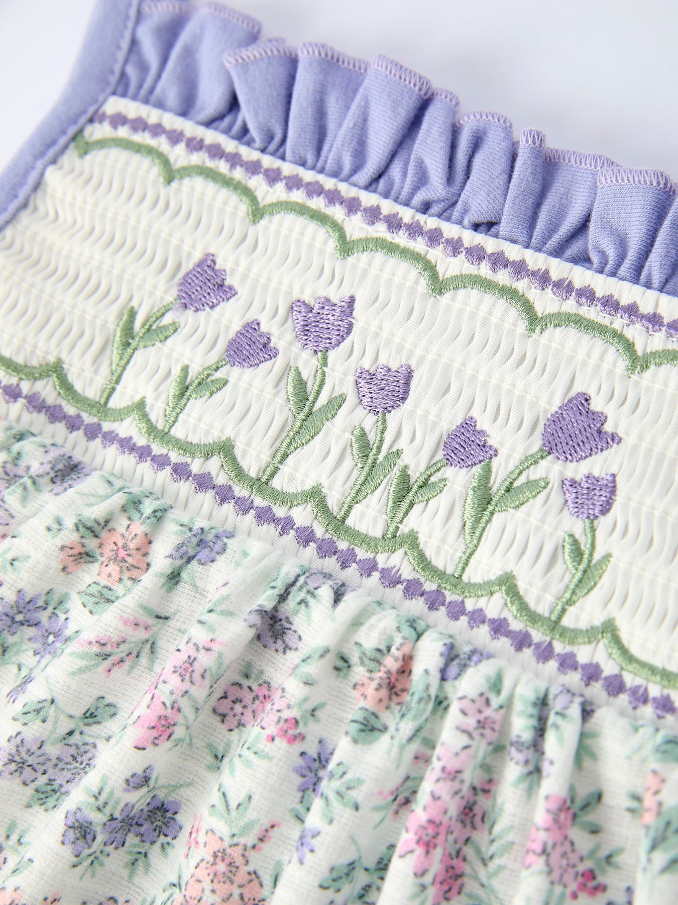 Purple Floral Smocked Embroidery Baby Girls Bloomers Set