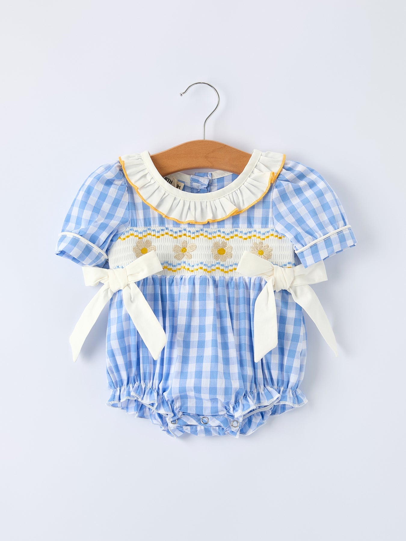 Spring Daisy Bow Smocked Baby Girl Bubble