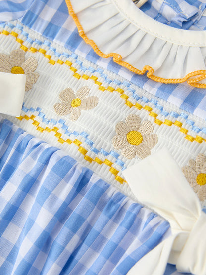 Spring Daisy Bow Smocked Baby Girl Bubble