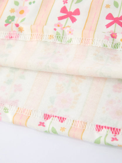 Summer Floral Bow Ruffle Girls Dress