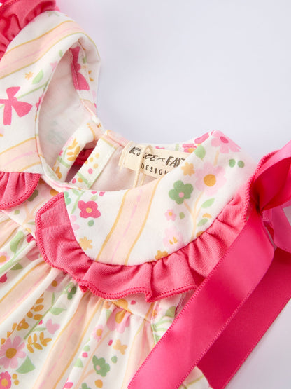 Spring Floral Bow Ruffle Girl Bloomer Set