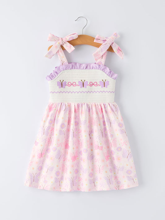 Butterfly Embroidery Smocking Bow Baby Girls Dress