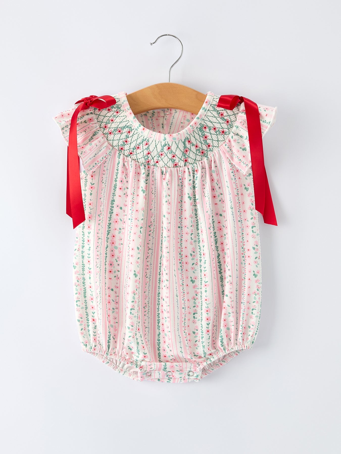 Pink Spring Floral Smocked Baby Girl Bubble