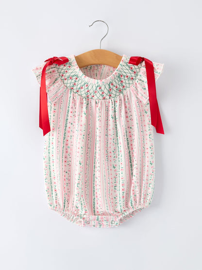 Pink Spring Floral Smocked Baby Girl Bubble
