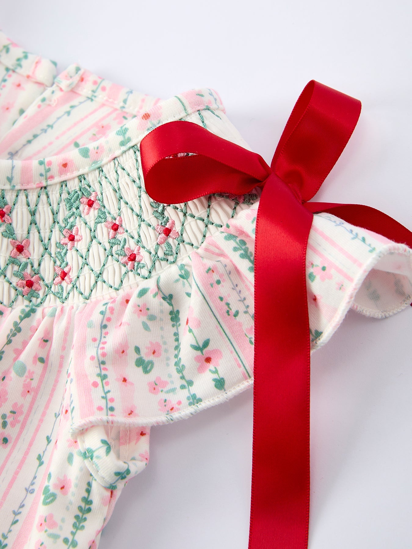 Pink Spring Floral Smocked Baby Girl Bubble