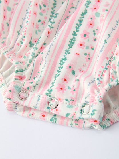Pink Spring Floral Smocked Baby Girl Bubble