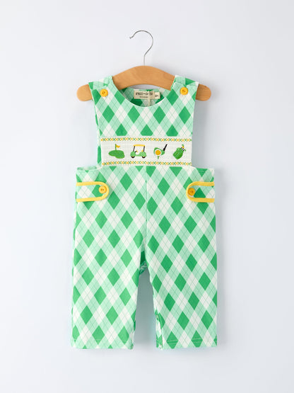 Spring Golf Embroidered Baby Boys Smocked Romper
