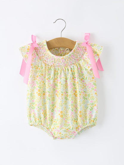 Spring Floral Smocked Baby Girl Bubble