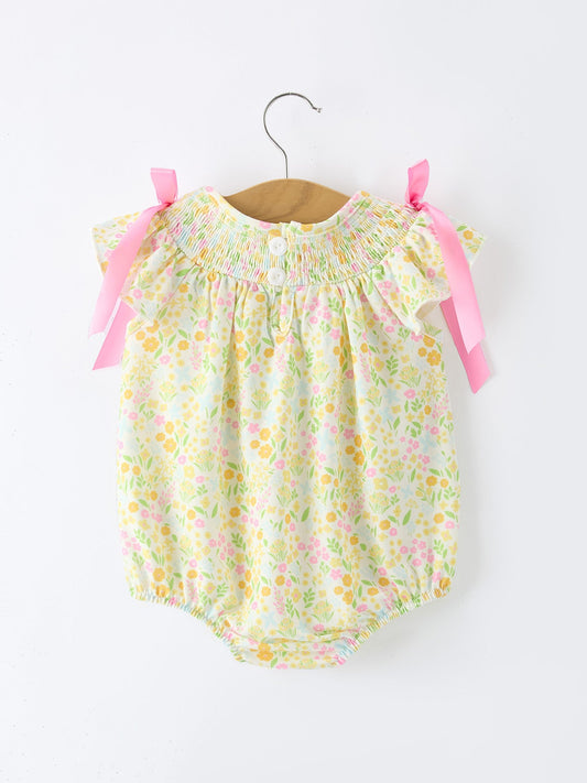 Spring Floral Smocked Baby Girl Bubble