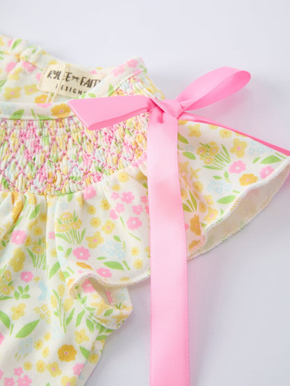 Spring Floral Smocked Baby Girl Bubble