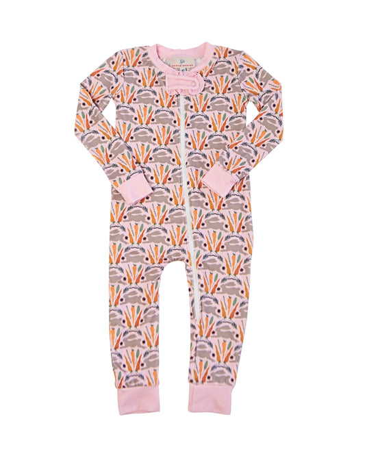 Spring Bunnies Pink Pima Cotton Zip Up Pajamas (FINAL SALE)