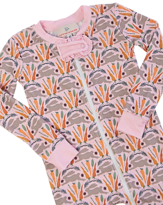 Spring Bunnies Pink Pima Cotton Zip Up Pajamas (FINAL SALE)