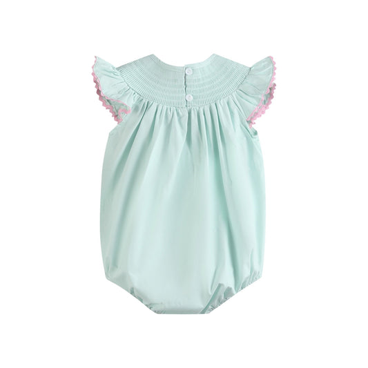 Misty Blue Easter Bunny Smocked Bubble