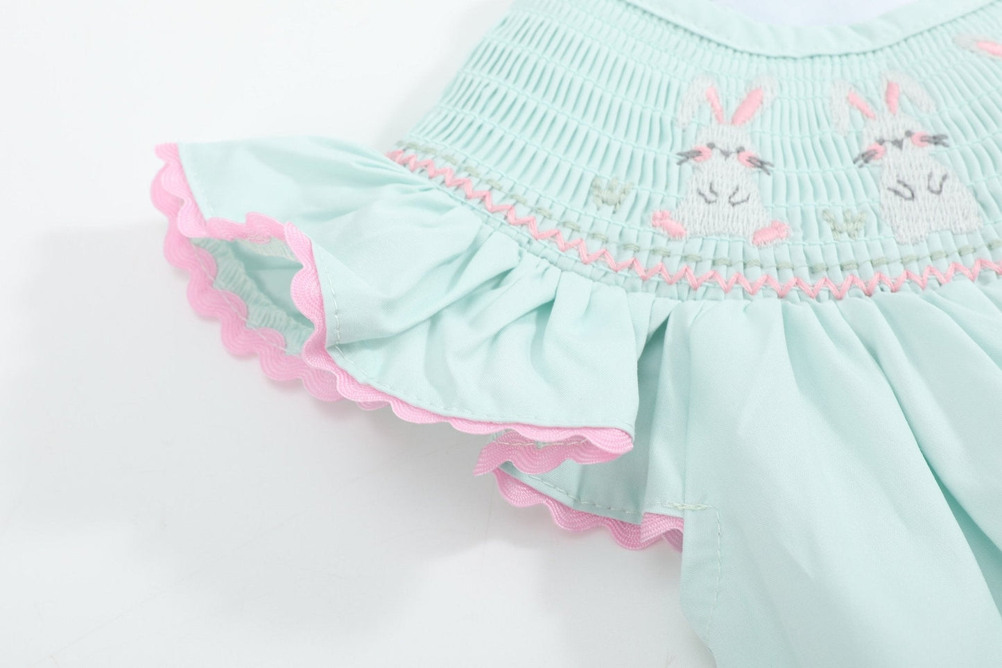 Misty Blue Easter Bunny Smocked Bubble