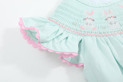 Misty Blue Easter Bunny Smocked Bubble