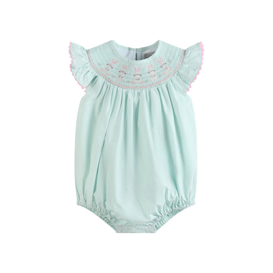 Misty Blue Easter Bunny Smocked Bubble