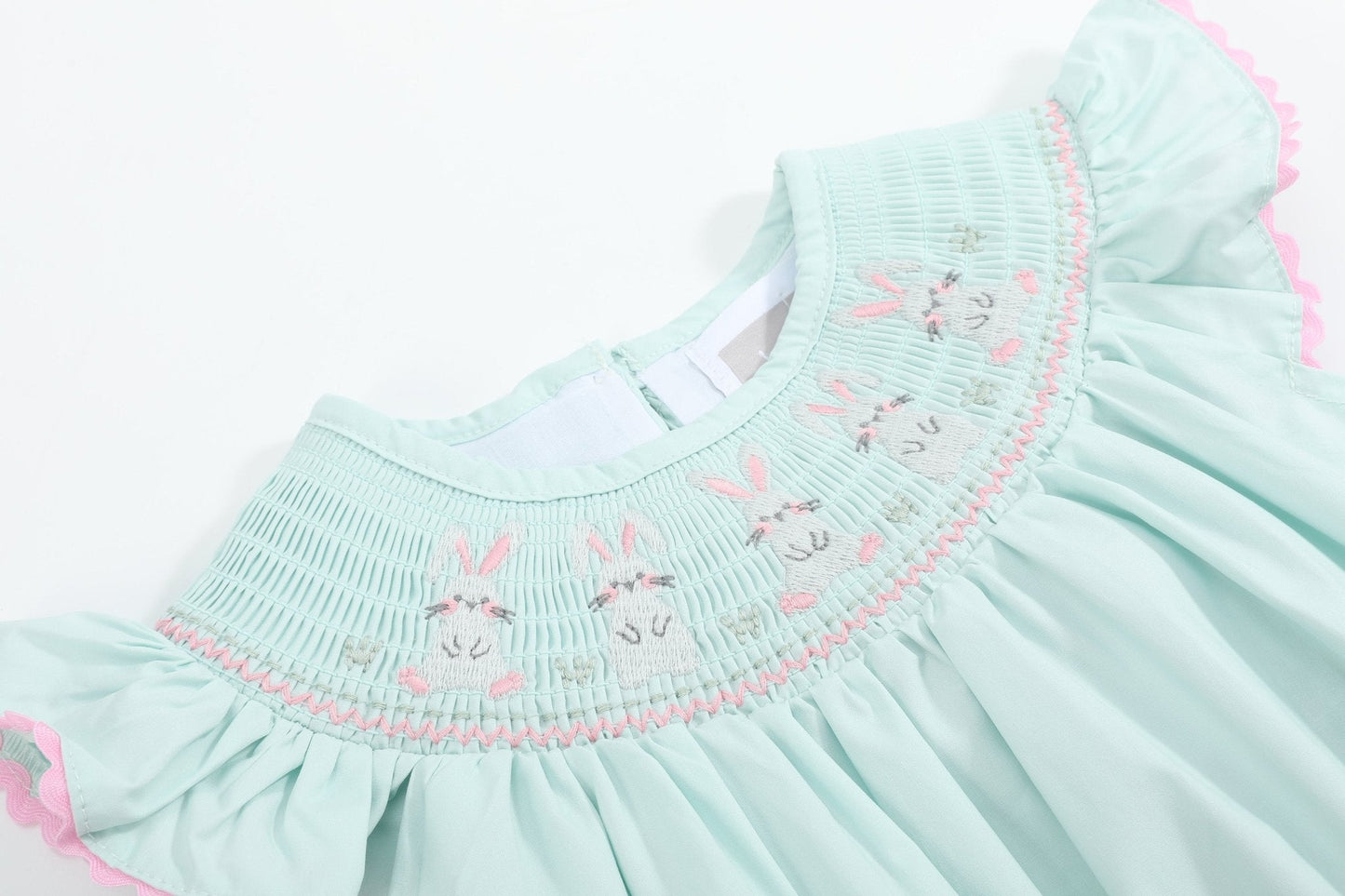 Misty Blue Easter Bunny Smocked Bubble
