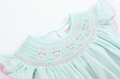 Misty Blue Easter Bunny Smocked Bubble