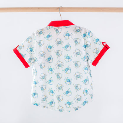Catching Crabs Kid's Short Sleeve Collared Shirt