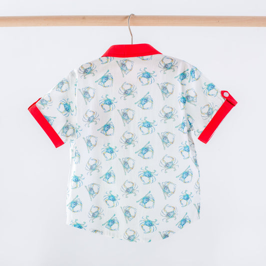 Catching Crabs Kid's Short Sleeve Collared Shirt