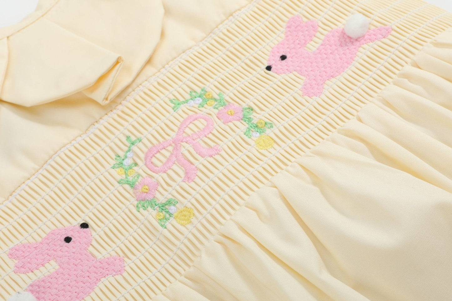 Yellow Petal Collared Smocked Bubble